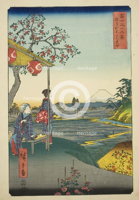 View of Mount Fuji from a Teahouse at Zoshigaya (Zoshigaya Fujimi chaya), from the..., 1858. Creator: Ando Hiroshige.
