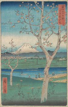 View of Mount Fuji from Koshigaya, Province of Musashi (Musashi, Kos..., 4th month, Horse year 1858. Creator: Ando Hiroshige
