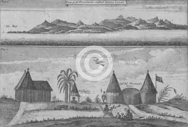 'View of Mountains called Sierra Leone & Houses at Sierra Leone', c18th century. Artist: N Parr.