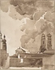 View of Munich with Marienkirche on right, late 18th-early 19th century. Creator: Franz Kobell