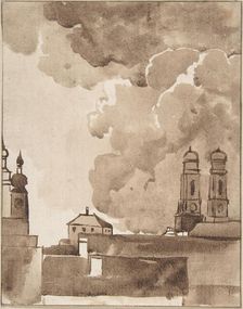 View of Munich with Marienkirche on right, late 18th-early 19th century. Creator: Franz Kobell