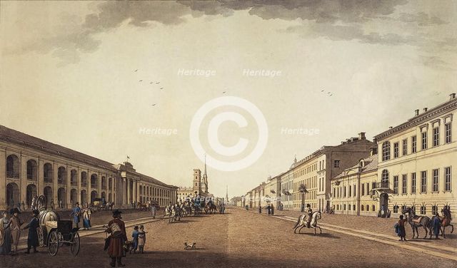 View of Nevsky Prospekt near the Gostiny Dvor in Saint Petersburg, 1799. Artist: Paterssen, Benjamin (1748-1815)