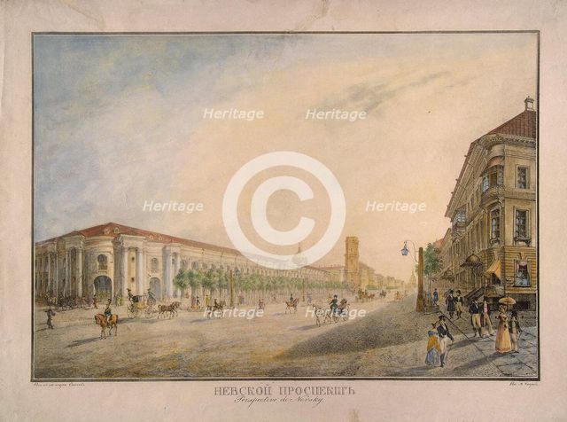 View of Nevsky Prospekt near the Gostiny Dvor in Saint Petersburg, 1823. Artist: Beggrov, Karl Petrovich (1799-1875)