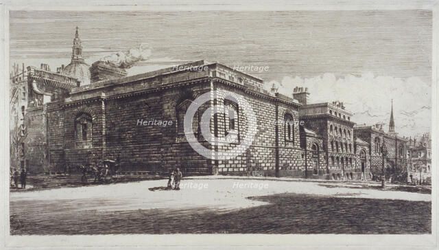 View of Newgate Prison, Old Bailey, from Newgate Street, City of London, c1900. Artist: William Monk