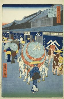 View of Nihonbashi Tori-itchome (Nihonbashi Tori-itchome ryakuzu), from the series "One..., 1858. Creator: Ando Hiroshige