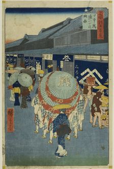 View of Nihonbashi Tori-itchome (Nihonbashi Tori-itchome ryakuzu), from the series " One...,1858. Creator: Ando Hiroshige