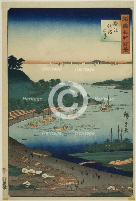 View of Niigata, Echigo Province (Echigo Niigata no kei) from the series "One Hundred Famo..., 1859. Creator: Utagawa Hiroshige II.