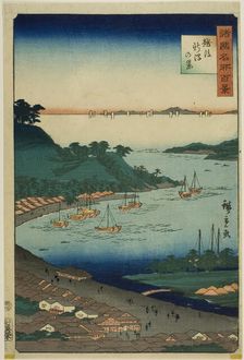 View of Niigata, Echigo Province (Echigo Niigata no kei) from the series "One Hundred Famo..., 1859. Creator: Utagawa Hiroshige II