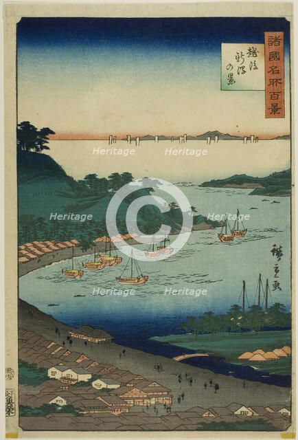 View of Niigata, Echigo Province (Echigo Niigata no kei) from the series "One Hundred Famo..., 1859. Creator: Utagawa Hiroshige II.