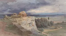View of Norba from the North, towards San Felice Circeo, 1856. Creator: Carl Friedrich Heinrich Werner