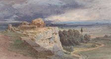 View of Norba from the North, towards San Felice Circeo, 1856. Creator: Carl Friedrich Heinrich Werner