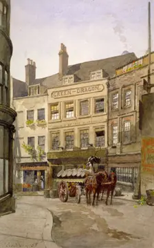 View of no 11 St Andrew's Hill and the Green Dragon Inn with a cart of barrels, London, 1888. Artist: John Crowther