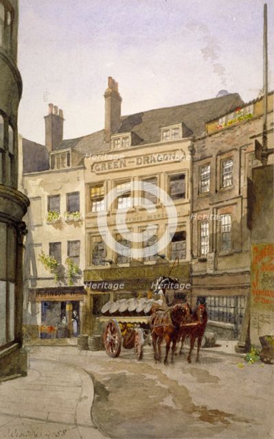 View of no 11 St Andrew's Hill and the Green Dragon Inn with a cart of barrels, London, 1888. Artist: John Crowther