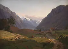 View of Odda at the Sor Fjord in Hardanger, Norway. Morning Light, 1836. Creator: Louis Gurlitt