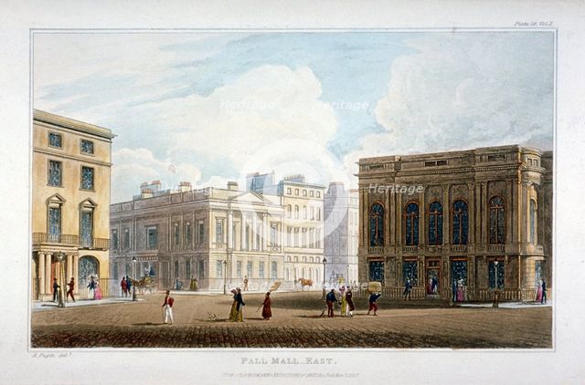 View of Pall Mall East, Westminster, London, 1827. Artist: Anon