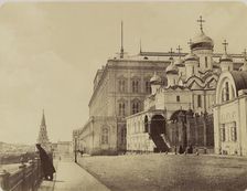 [View of Part of the Grand Palais and the Cathedral of the Annunciation at the Kremlin], 1860s. Creator: Unknown