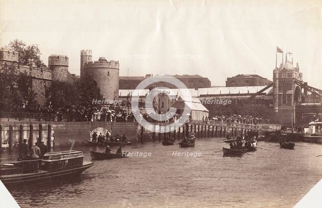 View of part of Tower Bridge from the River Thames, London, 1894. Artist: Unknown