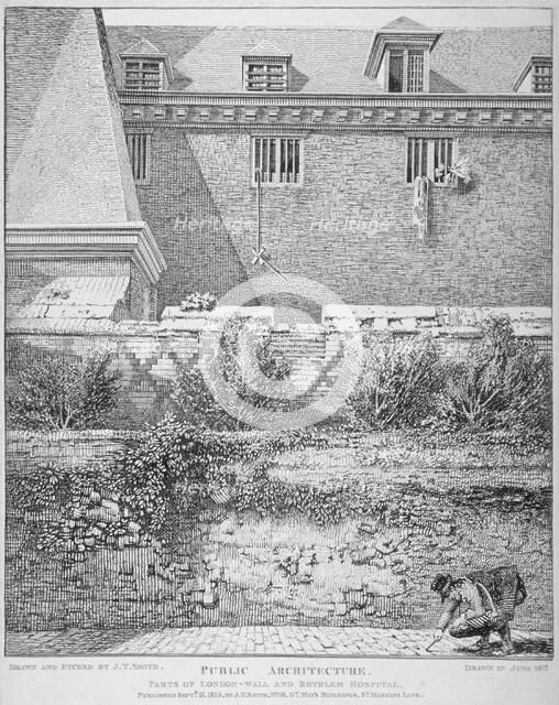 View of parts of London Wall and Old Bethlehem Hospital (Bedlam), City of London, 1814. Artist: John Thomas Smith