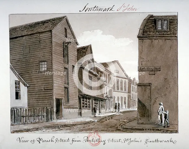 View of Parish Street and Artillery Street, Bermondsey, London, 1828. Artist: John Chessell Buckler