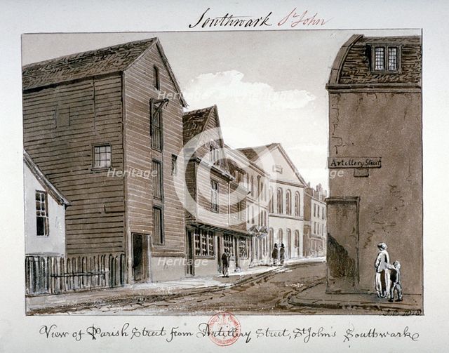 View of Parish Street and Artillery Street, Bermondsey, London, 1828. Artist: John Chessell Buckler