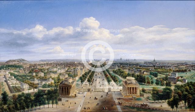 View of Paris, taken from the Arc de Triomphe de l'Étoile, 1843. Creator: Auguste Cadolle.