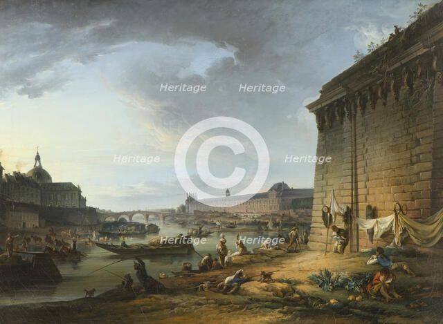 View of Paris from the Embankment beneath the Pont Neuf, c18th century. Creator: Elias Martin.