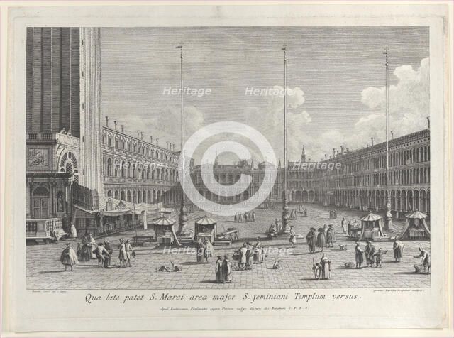 View of Piazza San Marco, with the church of San Geminiano at the far end, and figures and..., 1763. Creator: Giovanni Battista Brostoloni.