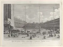 View of Piazza San Marco, with the church of San Geminiano at the far end, and figures and..., 1763. Creator: Giovanni Battista Brostoloni