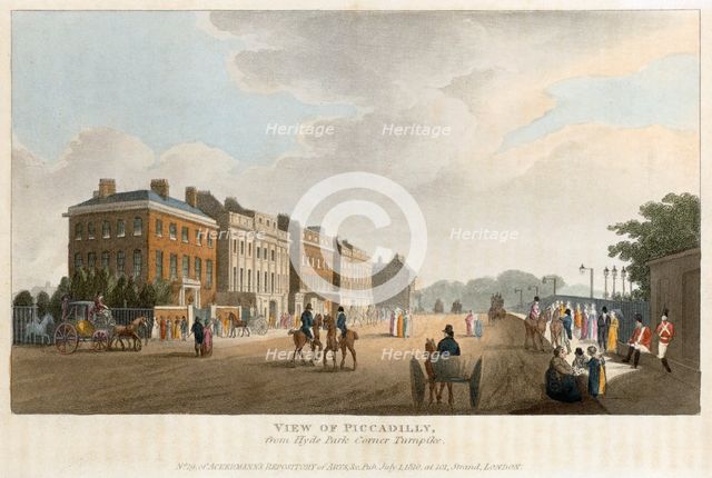 'View of Piccadilly from Hyde Park Corner Turnpike', London, 1810. Artist: Unknown.