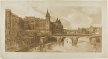 View of Pont au Change, the City Theatre, Pont Neuf, Conciergerie Prison, etc..., July 12, 1802. Creator: Thomas Girtin