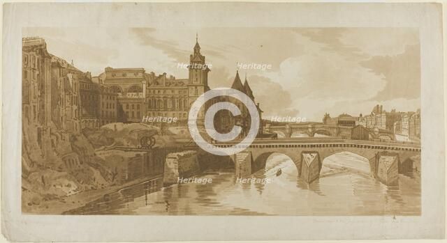 View of Pont au Change, the City Theatre, Pont Neuf, Conciergerie Prison, etc..., July 12, 1802. Creator: Thomas Girtin.