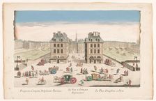 View of Place Dauphine with the built-up Pont au Change and Pont Saint-Michel..., 1745-1775. Creator: Anon