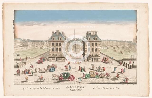 View of Place Dauphine with the built-up Pont au Change and Pont Saint-Michel..., 1745-1775. Creator: Anon.