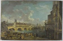 View of Quai de Gesvres during demolition of houses at the Pont au Change , c1788. Creator: Pierre-Antoine Demachy