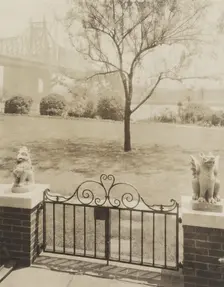 View of Queensborough Bridge from Terrace at home of Miss Anne Morgan, 3 Sutton Pl. NY, 1926. Creator: Frances Benjamin Johnston