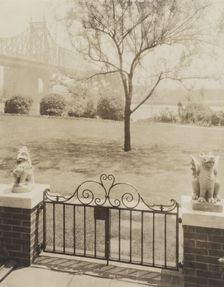 View of Queensborough Bridge from Terrace at home of Miss Anne Morgan, 3 Sutton Pl. NY, 1926. Creator: Frances Benjamin Johnston