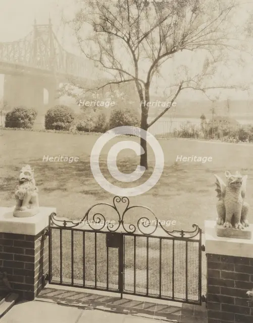 View of Queensborough Bridge from Terrace at home of Miss Anne Morgan, 3 Sutton Pl. NY, 1926. Creator: Frances Benjamin Johnston.
