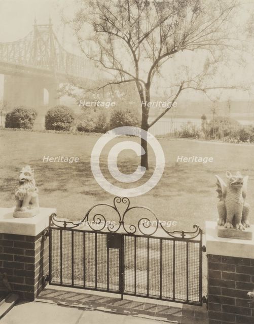 View of Queensborough Bridge from Terrace at home of Miss Anne Morgan, 3 Sutton Pl. NY, 1926. Creator: Frances Benjamin Johnston.