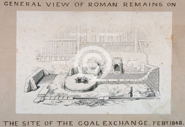 View of Roman remains on the site of the Coal Exchange, City of London, 1848. Artist: FW Fairholt
