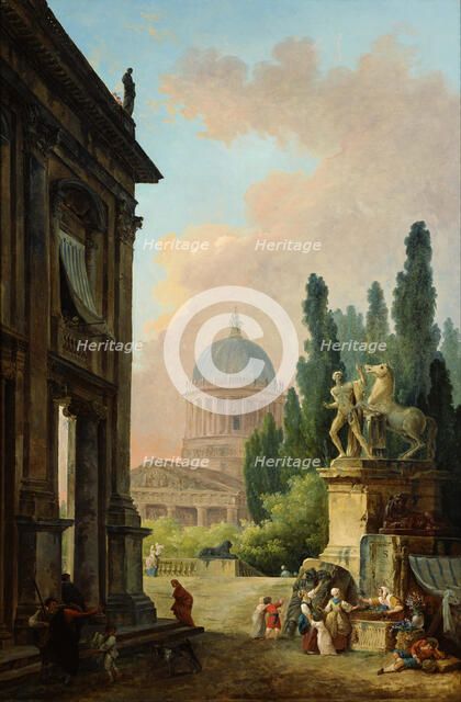 View of Rome with the Horse Tamer of the Monte Cavallo, 1786. Artist: Robert, Hubert (1733-1808)