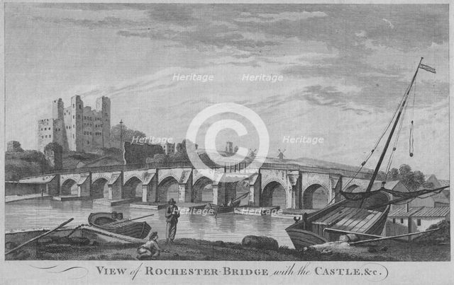 'View of Rochester Bridge with the Castle, &c', 1779. Creator: Unknown.