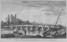 View of Rochester Bridge with the Castle, &c 1779. Creator: Unknown