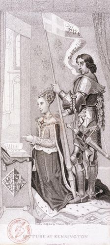 View of royalty kneeling accompanied by an armoured knight, 1796. Artist: A Birrell