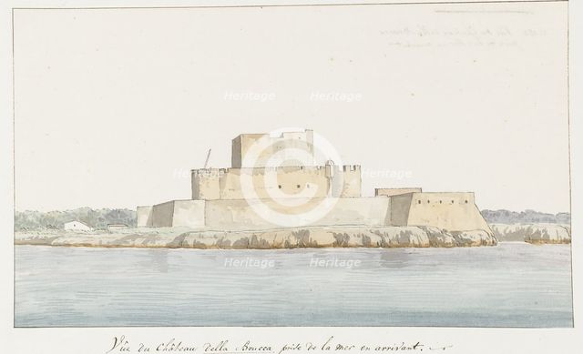 View of San Mauro la Bruca Castle from the sea, 1778. Creator: Louis Ducros.