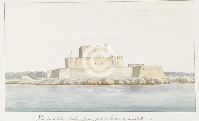 View of San Mauro la Bruca Castle from the sea, 1778. Creator: Louis Ducros.