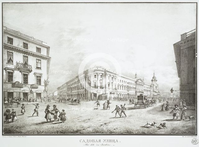 View of Sadovaya Street in Saint Petersburg, Mid of the 19th century. Artist: Beggrov, Karl Petrovich (1799-1875)
