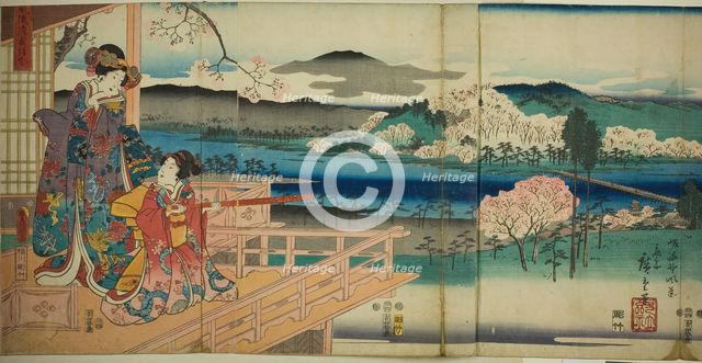 View of Sagano (Sagano fukei), from the series "A Modern Genji Picture Contest (Furyu Genji...,1853. Creator: Utagawa Kunisada.