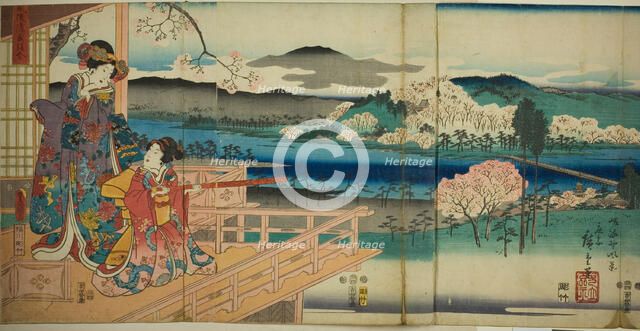 View of Sagano (Sagano fukei), from the series "A Modern Genji Picture Contest (Furyu Genji...,1853. Creator: Utagawa Kunisada.
