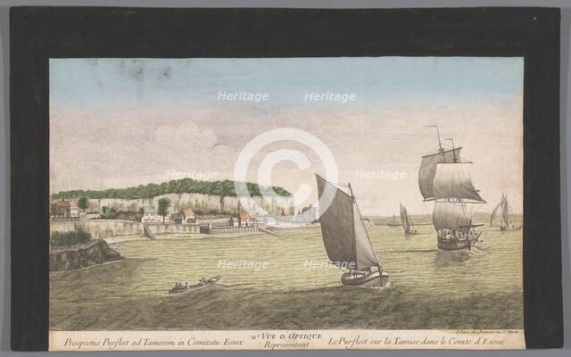 View of sailing ships on the River Theems in Purfleet, 1745-1775. Creator: Anon.