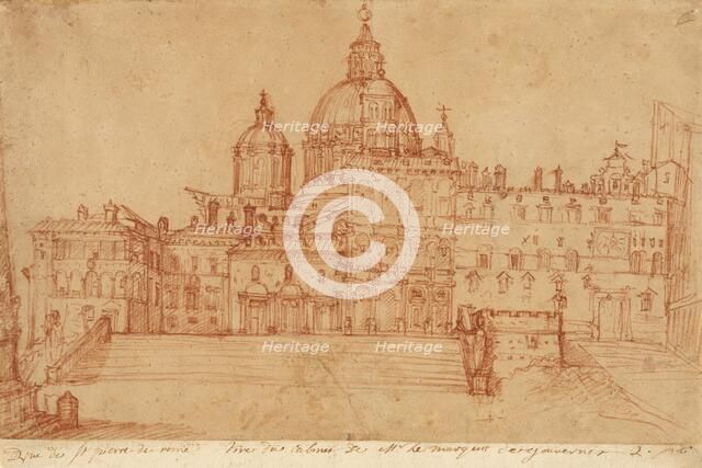 View of Saint Peter's (recto); Study of a Young Man (verso), 1603. Creator: Federico Zuccaro.